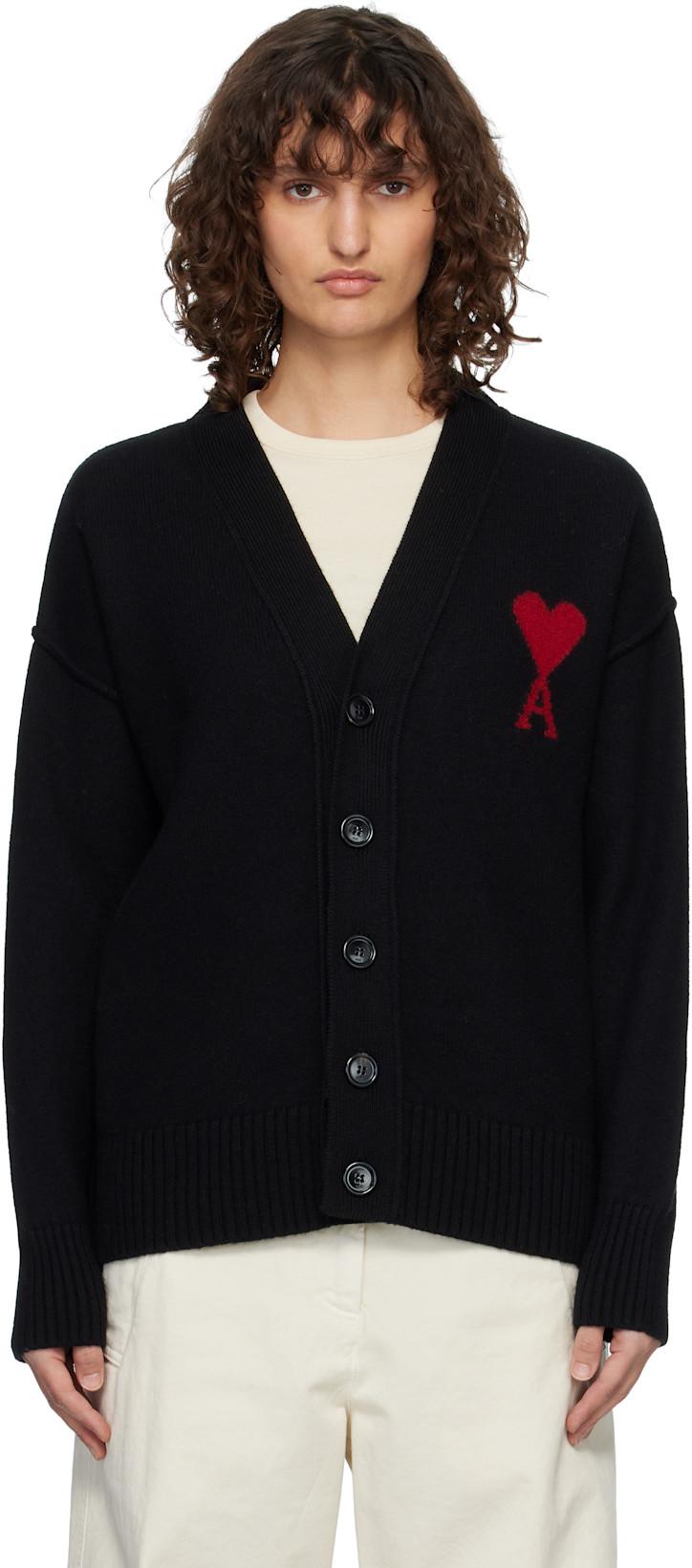 Black Wool Ami de Coeur Cardigan by AMI