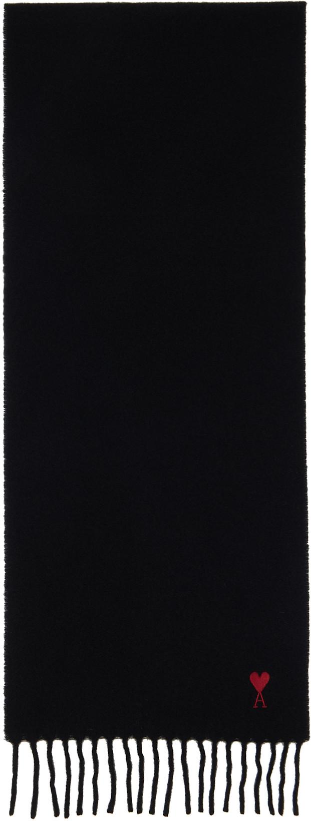 Black Wool Ami de Coeur Scarf by AMI