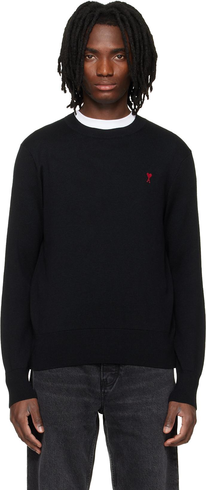 Black Wool Contrasted Ami de Coeur Crewneck Sweater by AMI