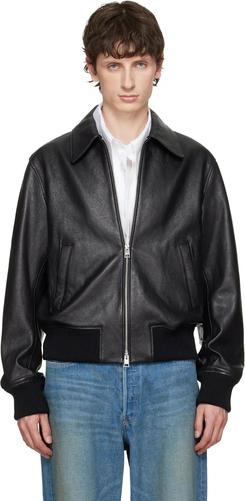 Black Zipped Lamb Leather Jacket by AMI