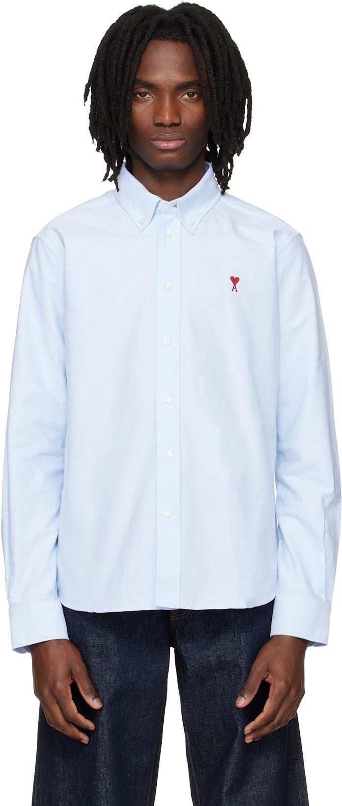 Blue Classic Long Sleeve Button-Down Collar Embroidered ADC Shirt by AMI
