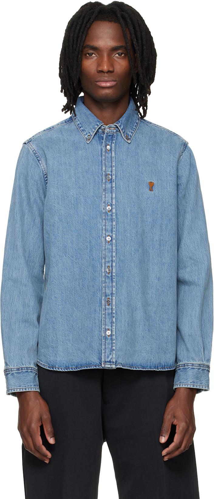 Blue Cotton Ami De Coeur Denim Shirt by AMI