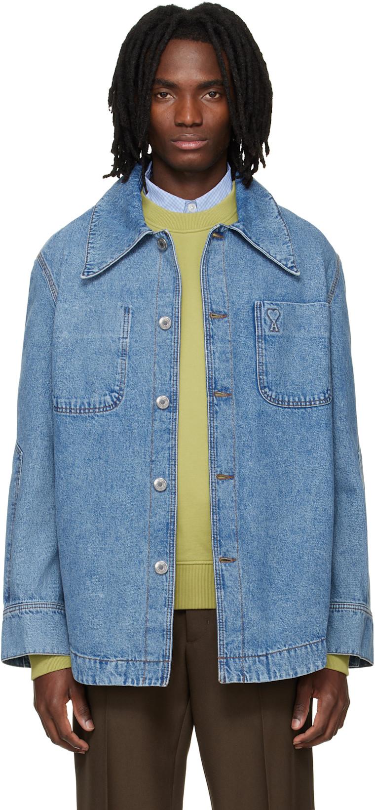 Blue Cotton Ami De Coeur Denim Worker Jacket by AMI
