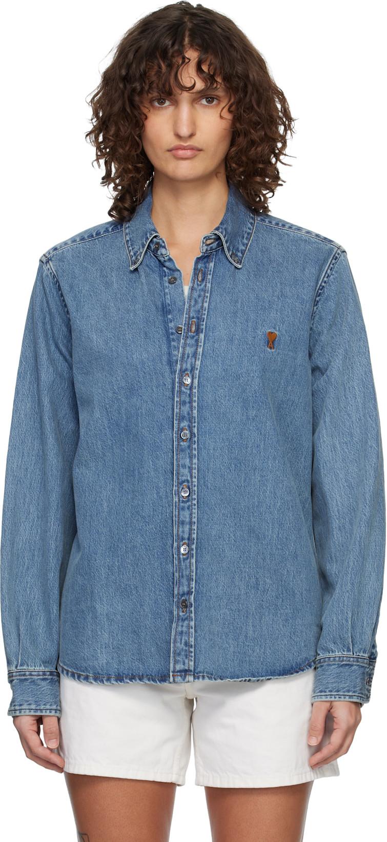 Blue Cotton Ami de Coeur Denim Shirt by AMI