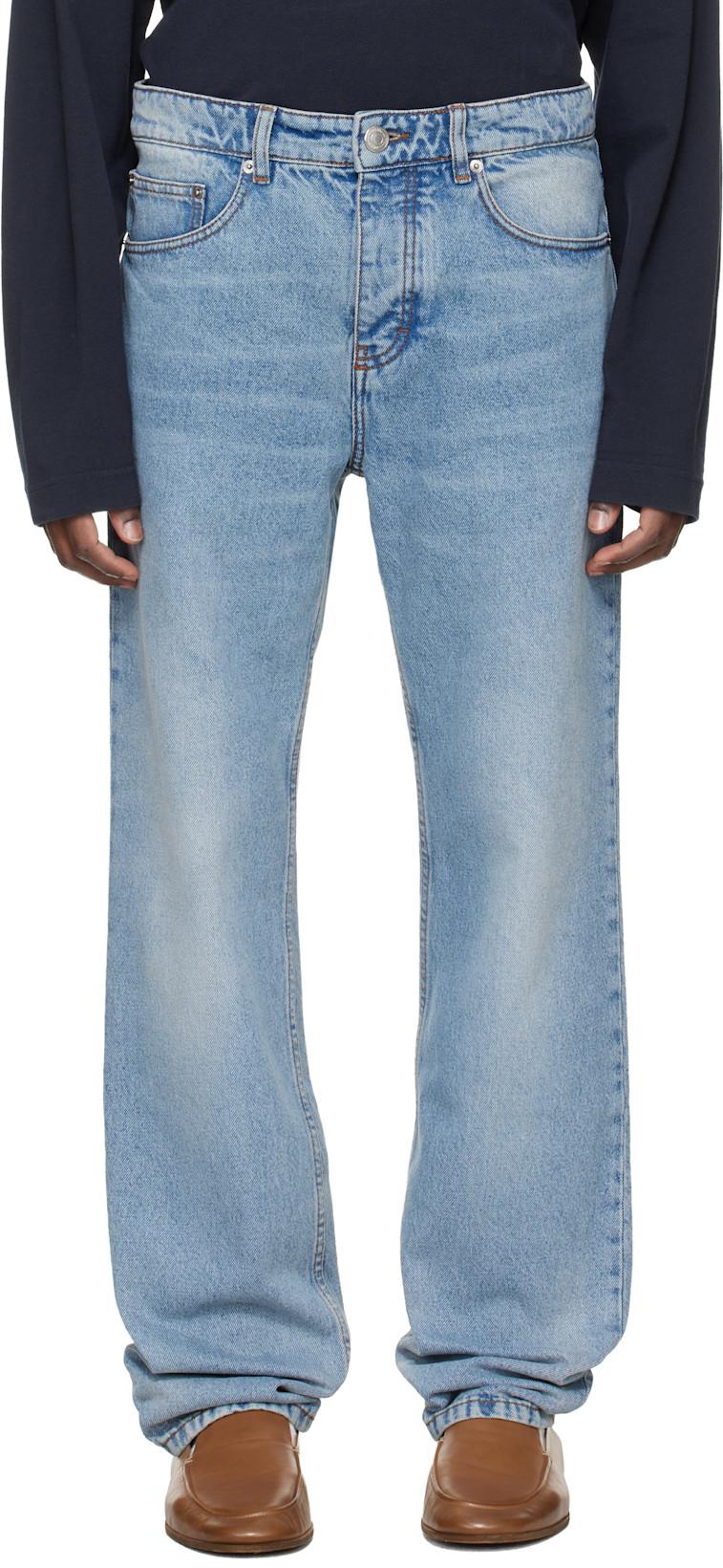 Blue Cotton Classic Fit Jeans by AMI