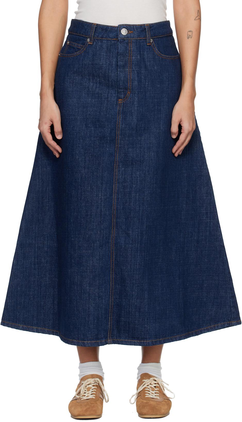Blue Cotton Denim Maxi Skirt by AMI