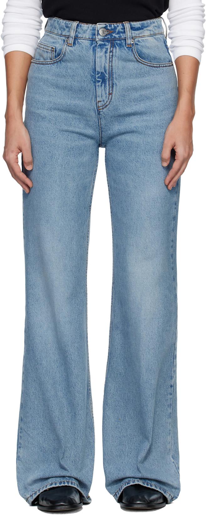 Blue Cotton Flare Fit Jeans by AMI