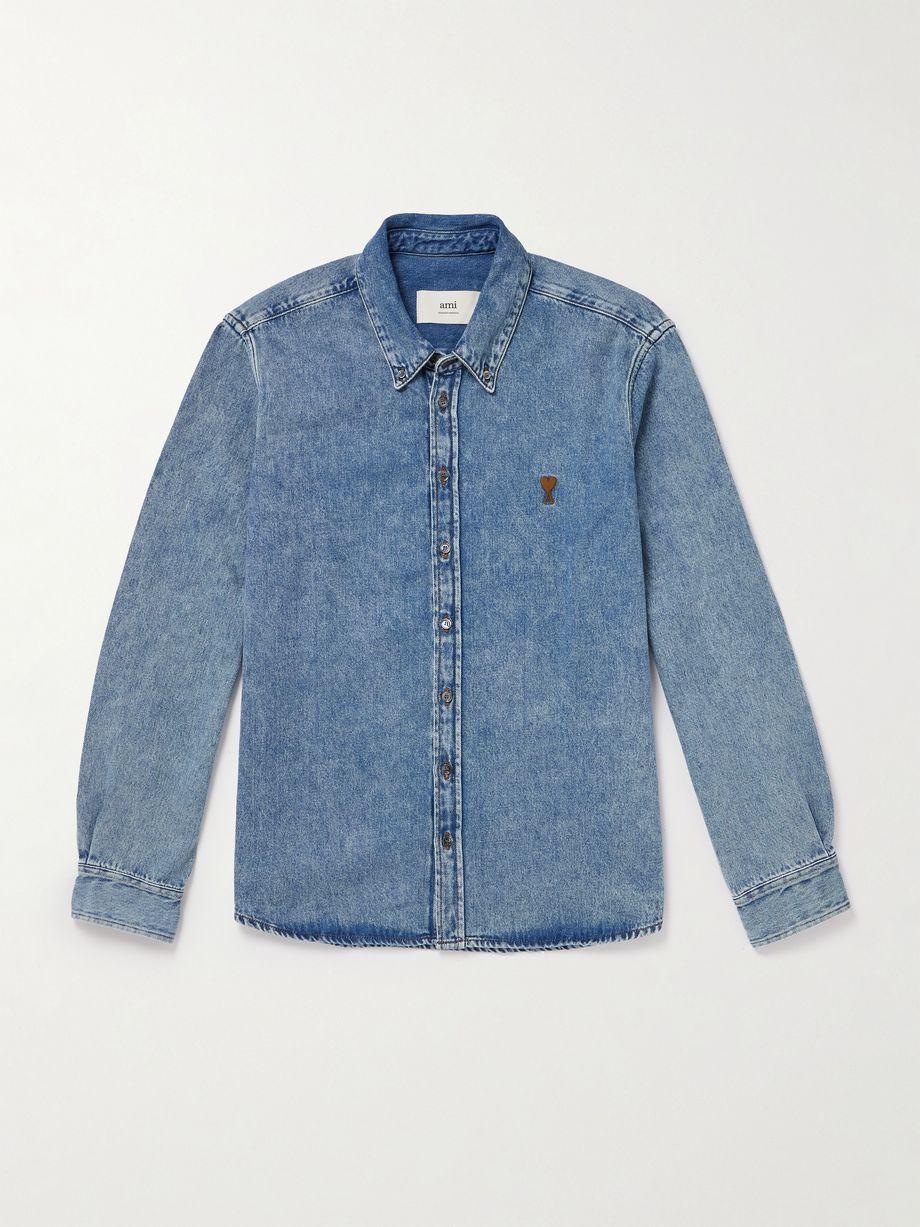 Button-Down Collar Logo-Embroidered Denim Shirt by AMI