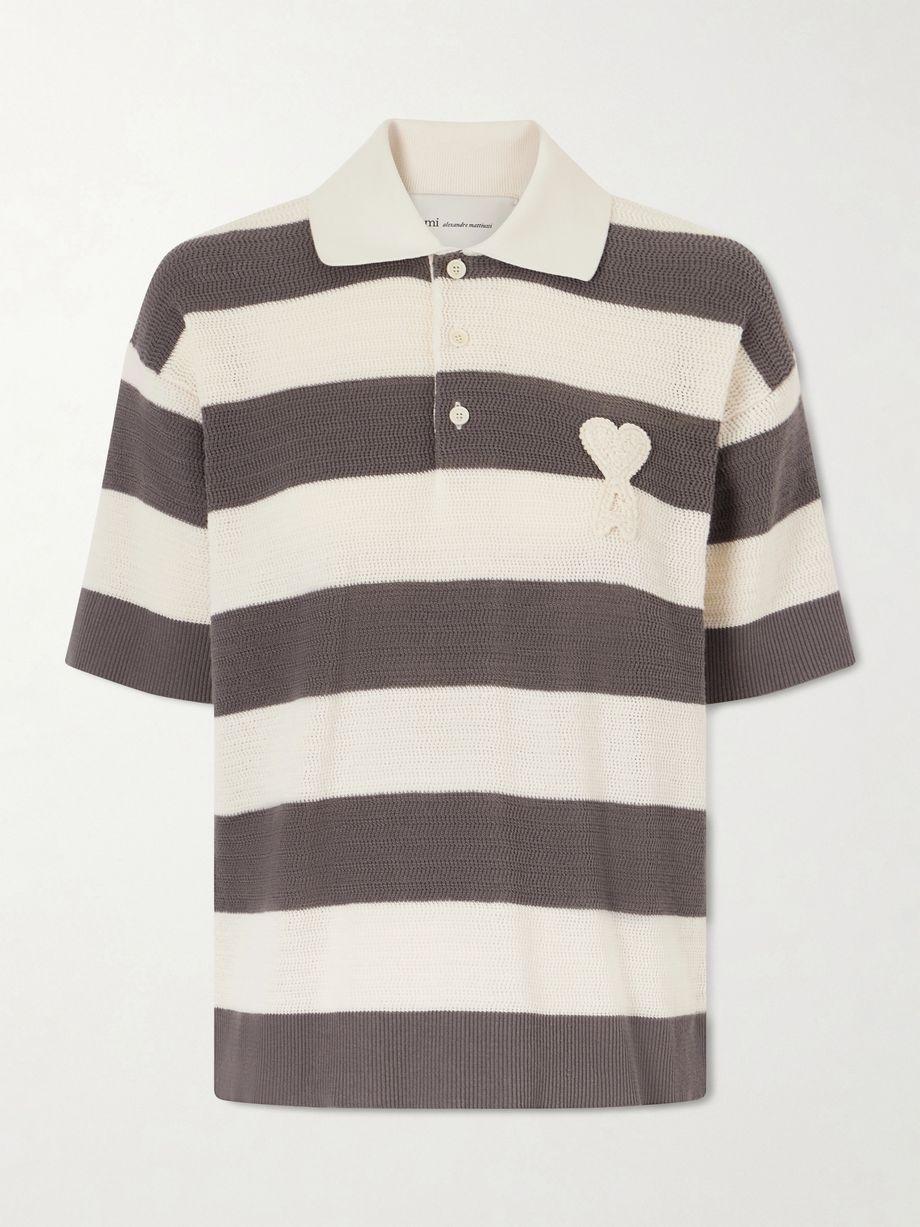 Embroidered striped knitted cotton polo shirt by AMI