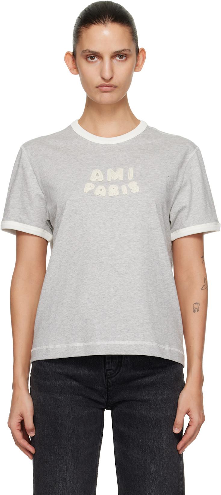 Gray Cotton 'Ami Paris' Knitted Patch T-shirt by AMI