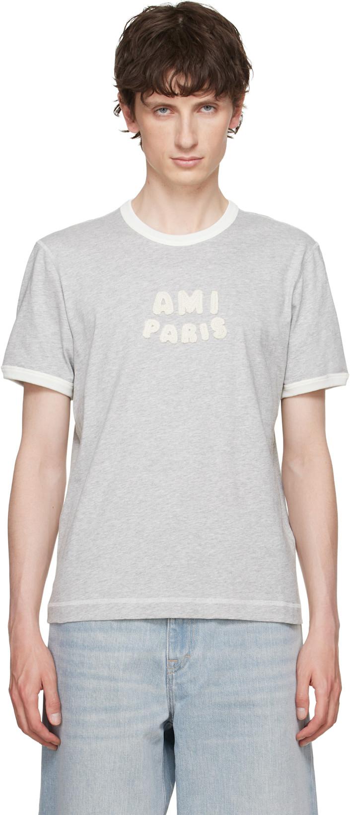 Gray Cotton 'Ami Paris' Knitted Patch T-shirt by AMI