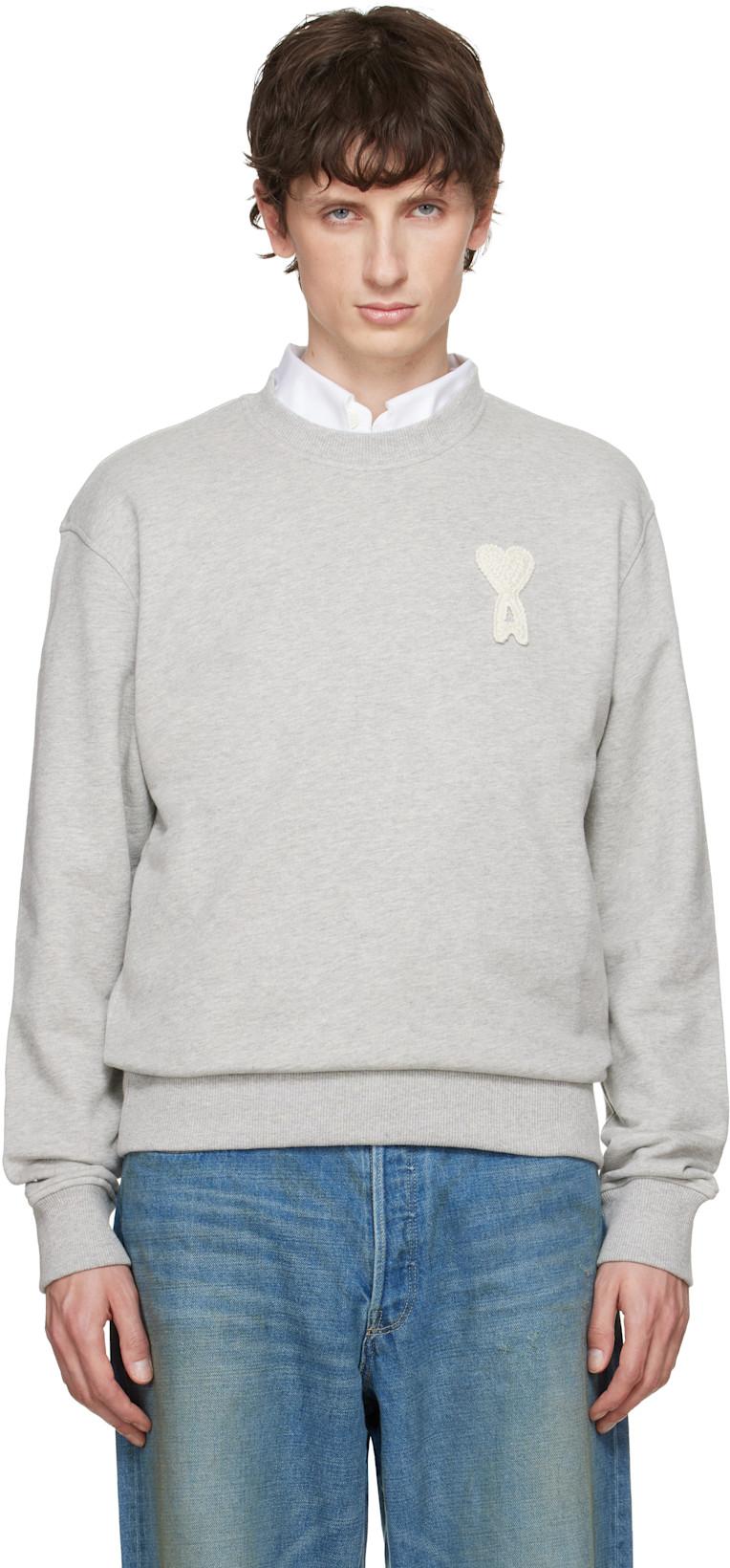 Gray Cotton Crochet 'Ami de Coeur' Sweatshirt by AMI