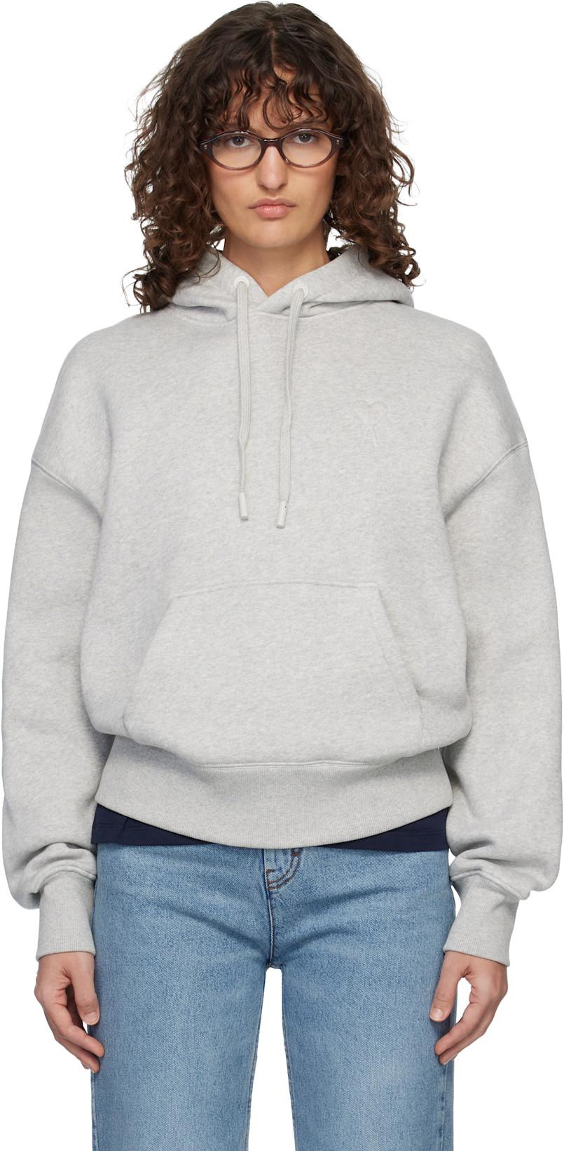 Gray Cotton Embossed Ami de Coeur Hoodie by AMI