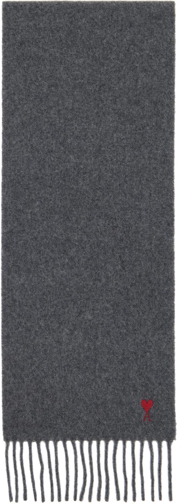 Gray Wool Ami De Coeur Scarf by AMI