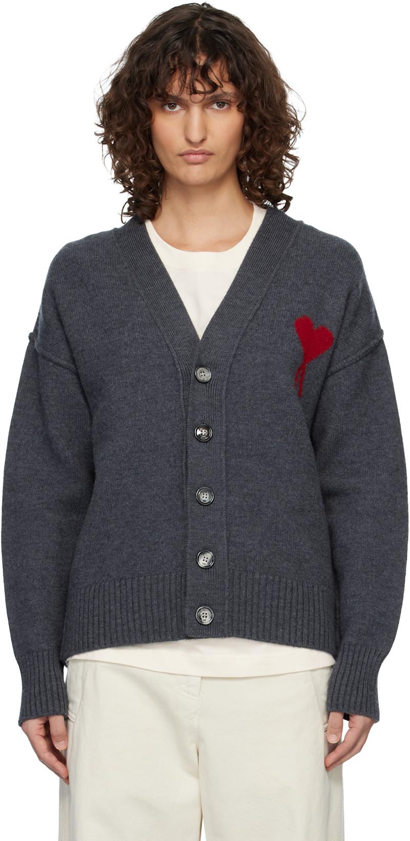 Gray Wool Ami de Coeur Cardigan by AMI