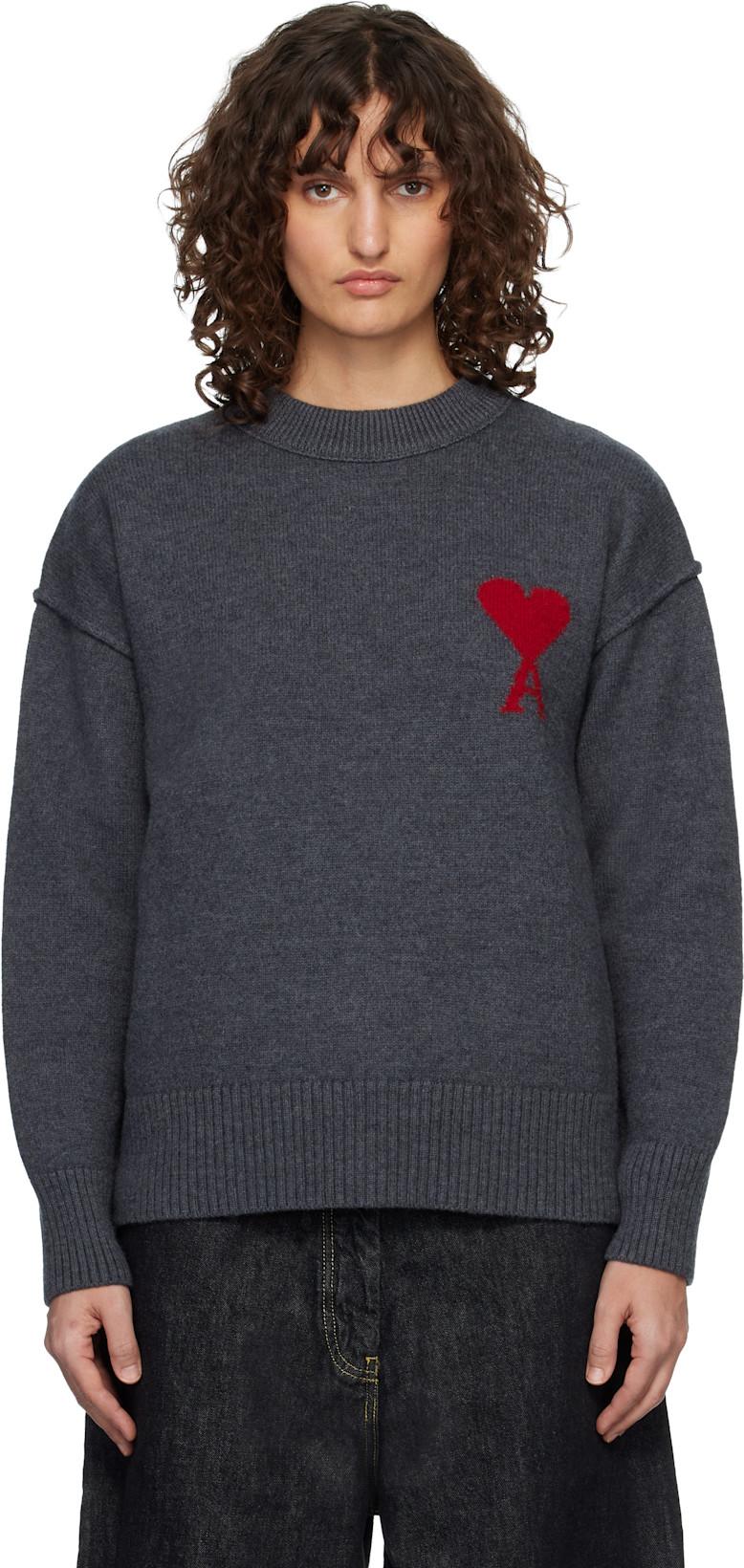 Gray Wool Crewneck Ami de Coeur Sweater by AMI