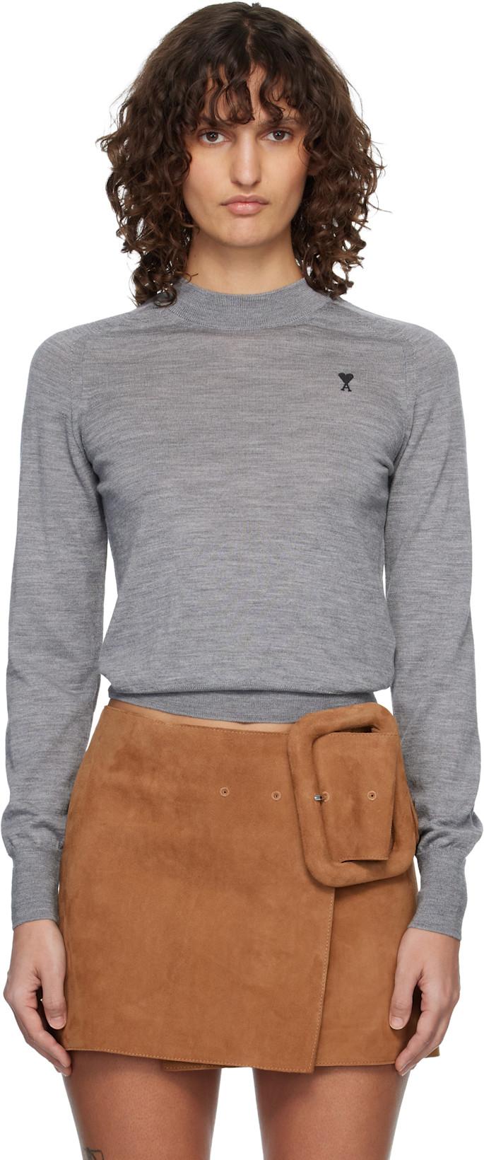 Gray Wool Crewneck Ami de Coeur Sweater by AMI