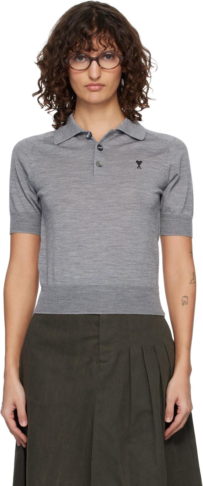 Gray Wool Short Sleeves Ami De Coeur Polo by AMI