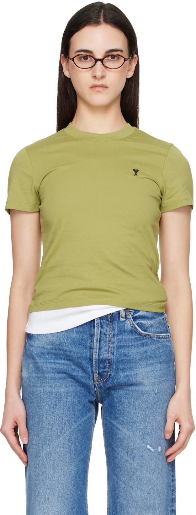 Green Cotton Ami de Coeur Cropped T-shirt by AMI