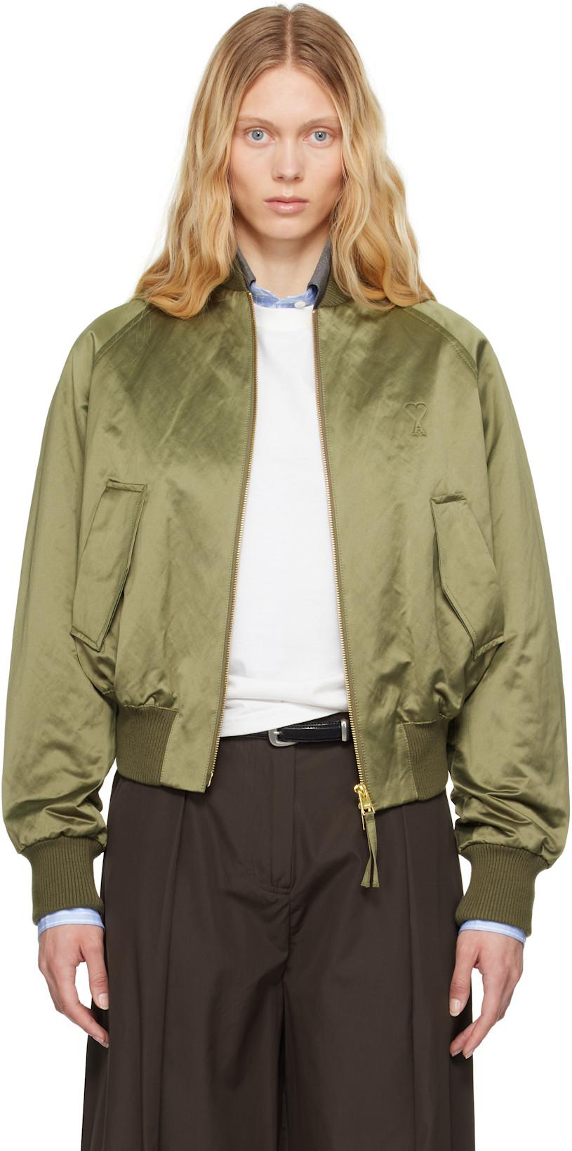 Green Cotton Satin Ami de Coeur Bomber Jacket by AMI