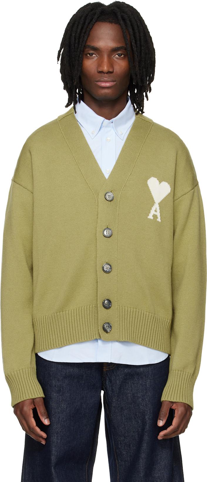 Green Wool Ami de Coeur Cardigan by AMI