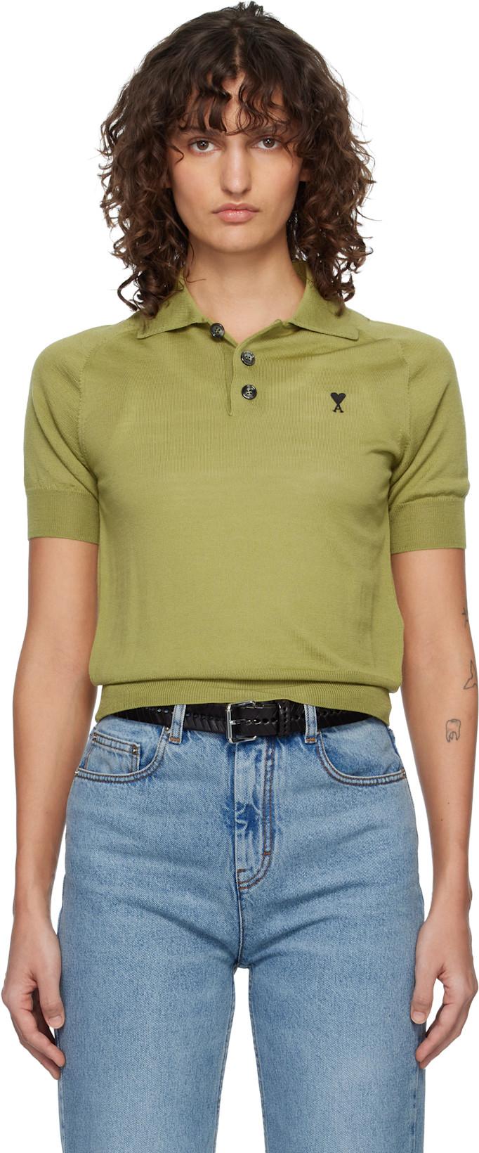 Green Wool Short Sleeves Ami De Coeur Polo by AMI