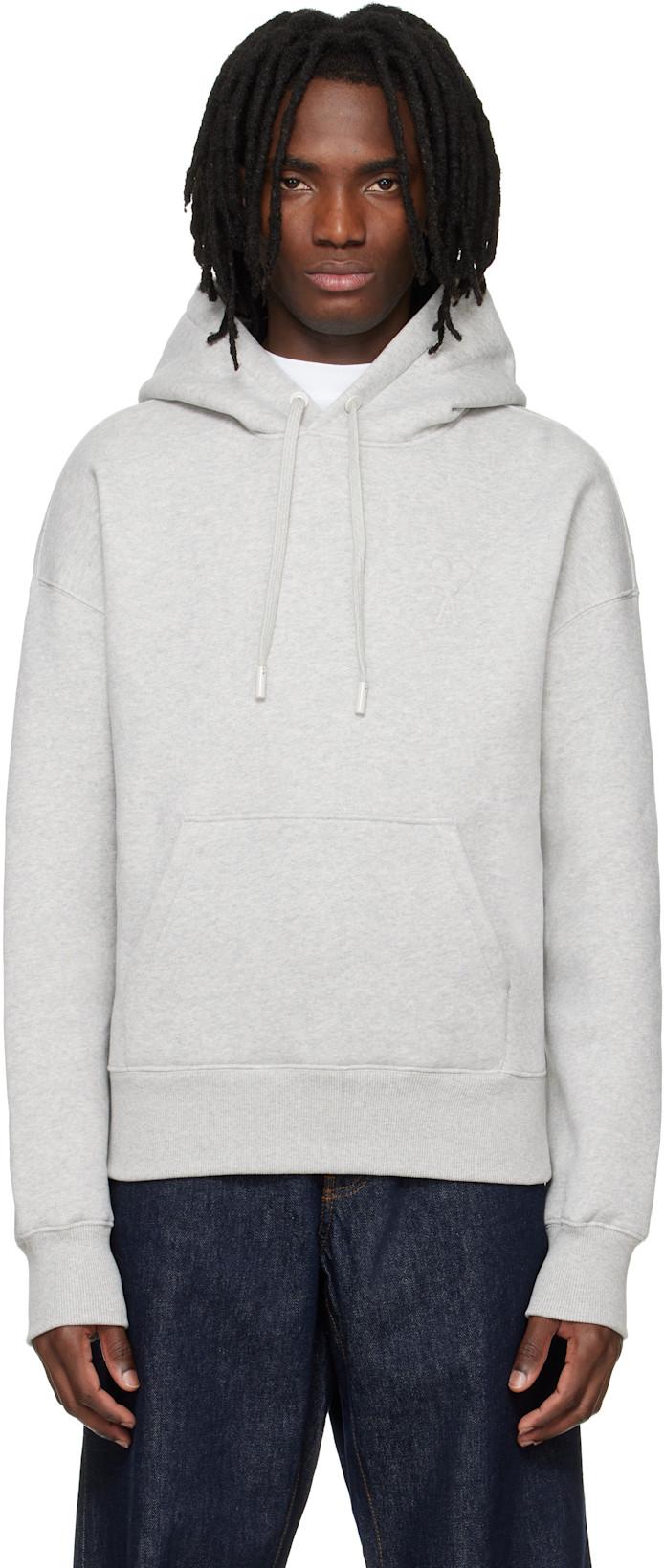 Grey Cotton Embossed Ami De Coeur Hoodie by AMI