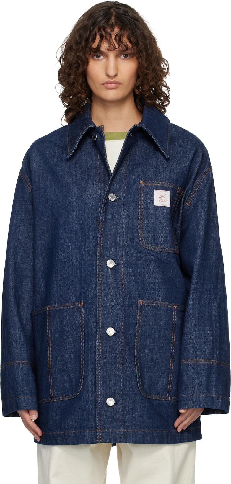 Indigo Cotton 'Ami Paris Heritage' Label Worker Jacket by AMI