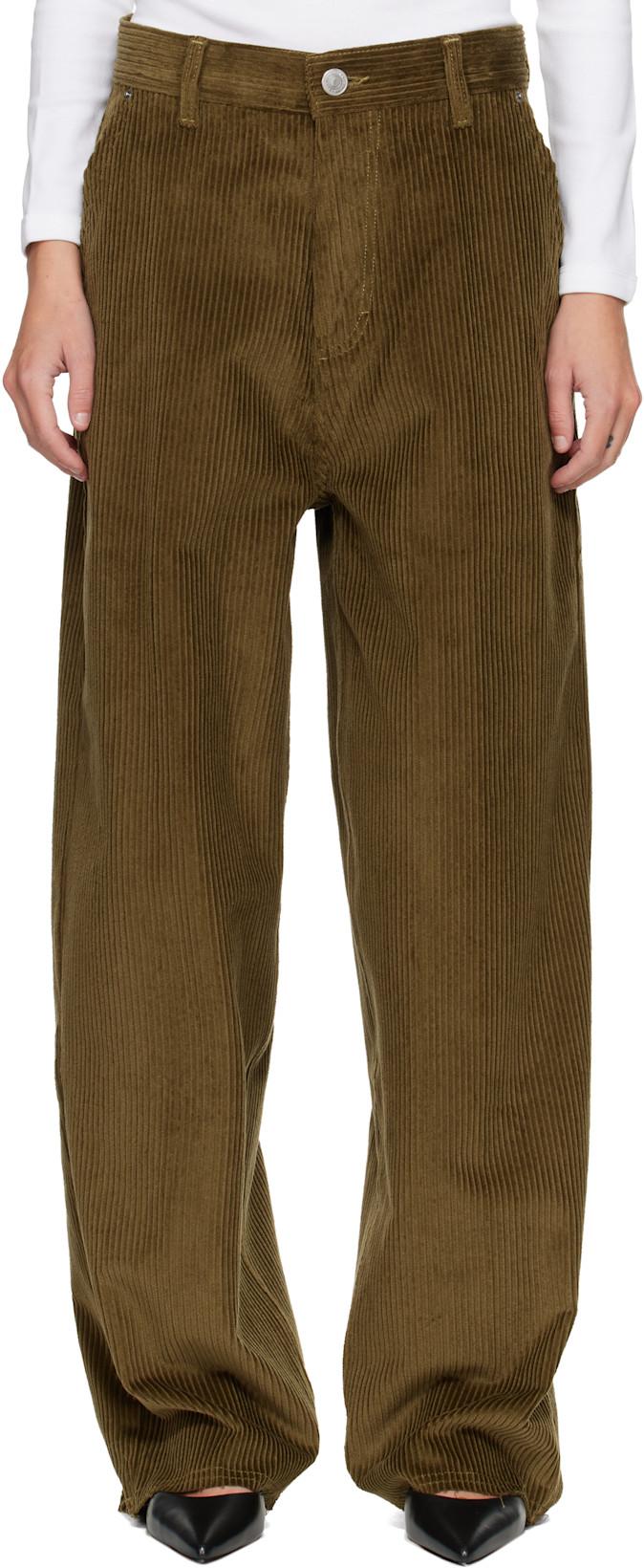 Khaki Cotton Large Fit Trousers by AMI