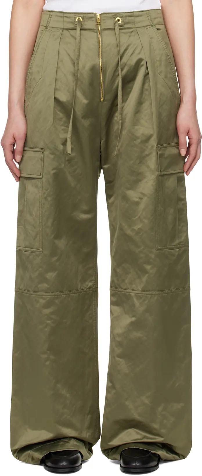 Khaki Cotton Satin Zipped Cargo Trousers by AMI