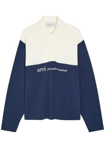 Logo-embroidered panelled piqué cotton polo shirt by AMI