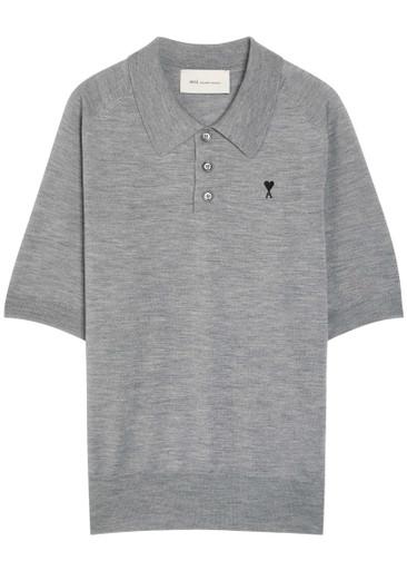 Logo-embroidered wool polo shirt by AMI