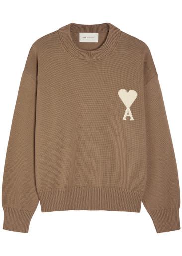 Logo-intarsia wool and cotton-blend jumper by AMI
