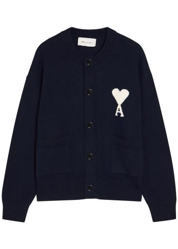 Logo-intarsia wool-blend cardigan by AMI