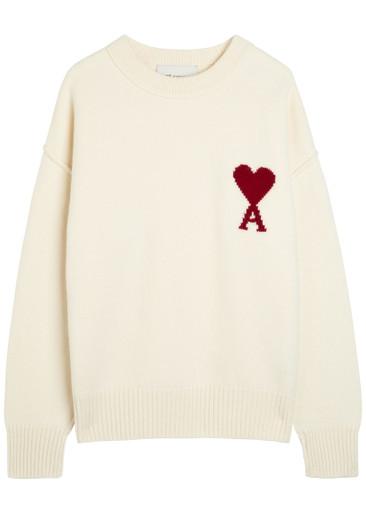 Logo-intarsia wool jumper by AMI