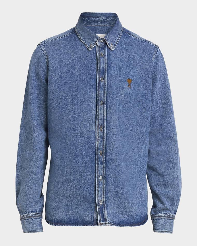 Men's Ami de Coeur Denim Button-Down Shirt by AMI