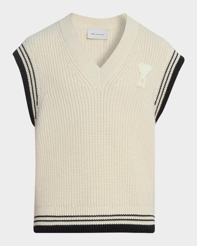 Men's Crochet-Ami De Coeur Wool and Cotton Knit Vest by AMI