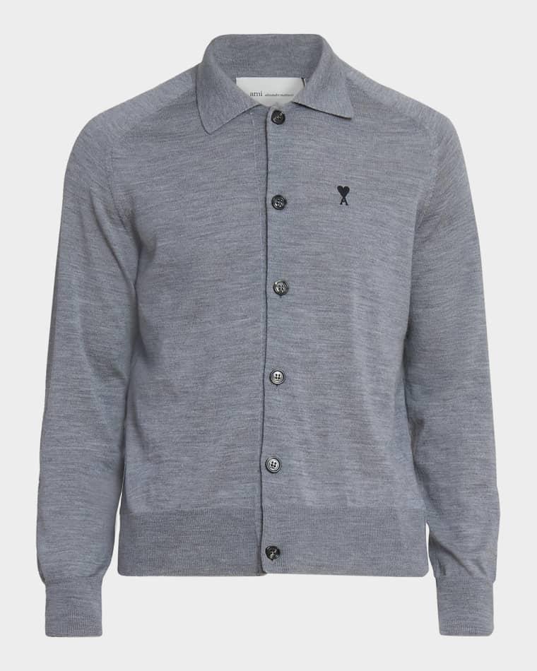 Men's Embroidered-Logo Wool Knit Cardigan by AMI