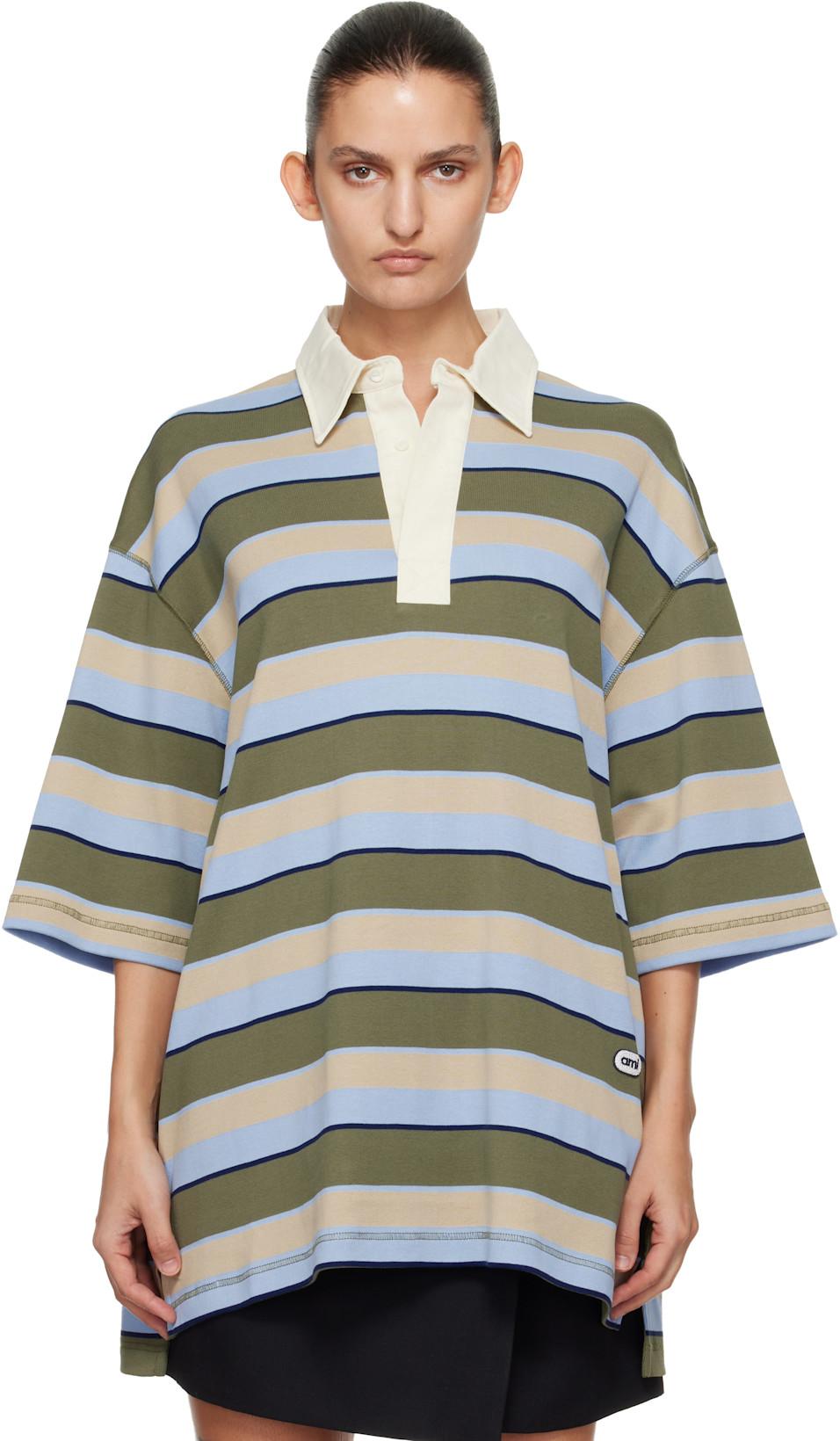 Multicolor Striped Cotton 'Ami Patch' Polo by AMI
