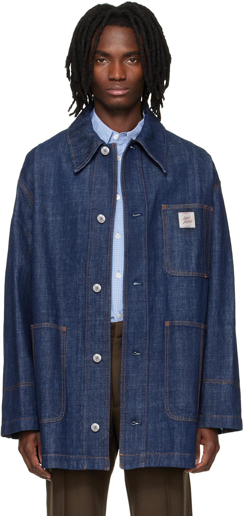 Navy 'AMI Paris Heritage' Label Denim Worker Jacket by AMI