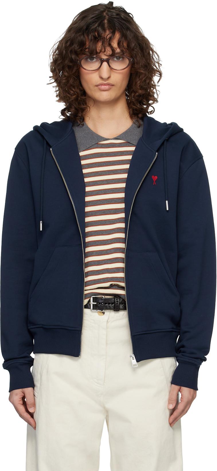 Navy Ami de Coeur Zipped Hoodie by AMI