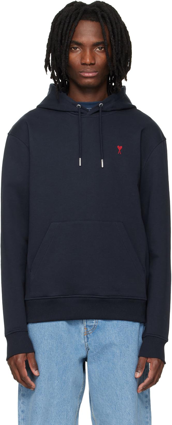 Navy Cotton Ami de Coeur Hoodie by AMI
