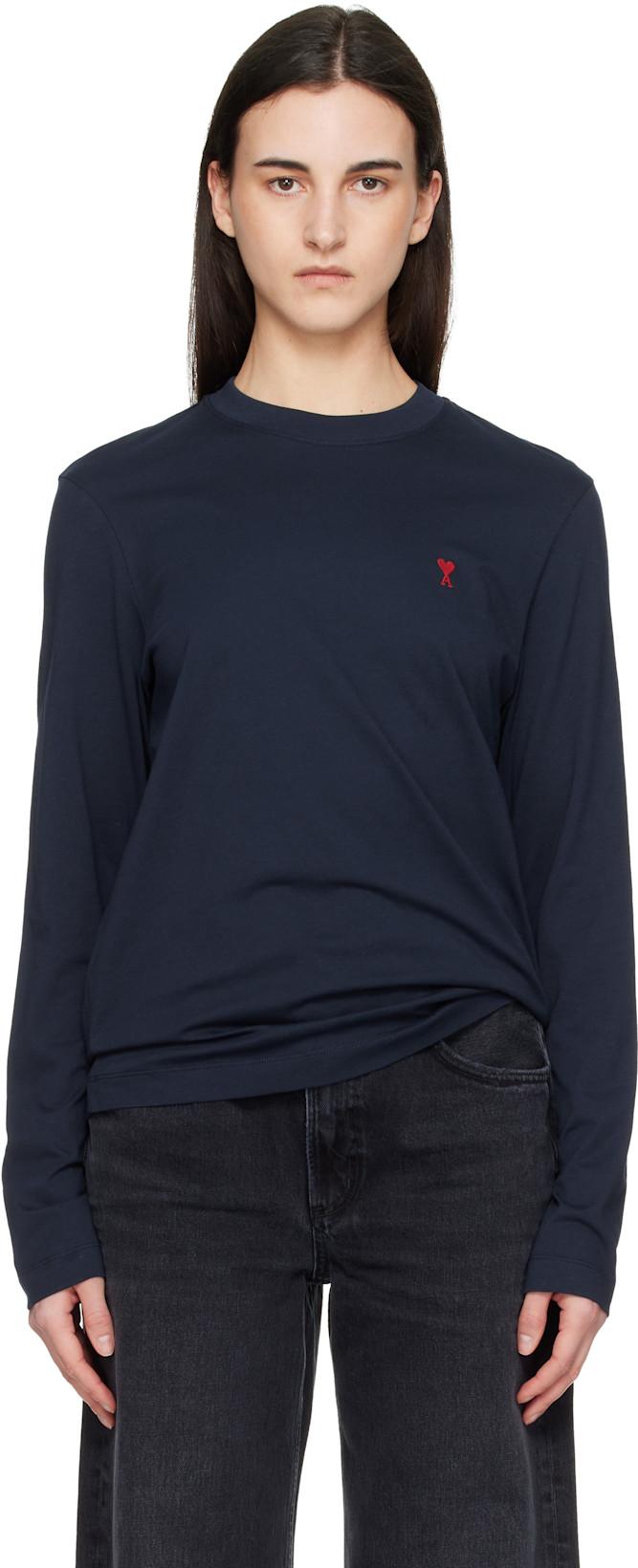 Navy Cotton Ami de Coeur Long Sleeves T-shirt by AMI