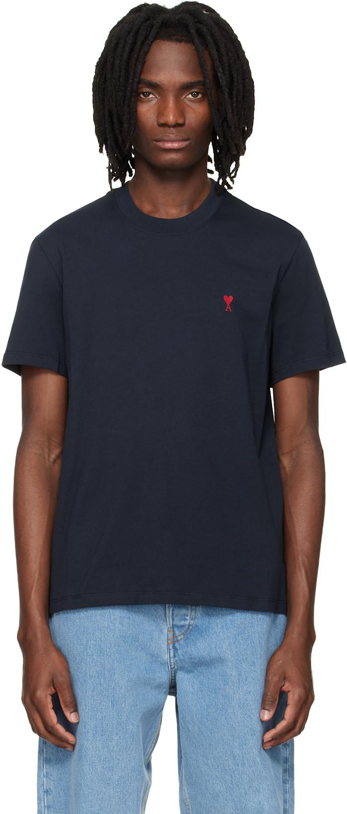 Navy Cotton Red Ami de Coeur T-shirt by AMI