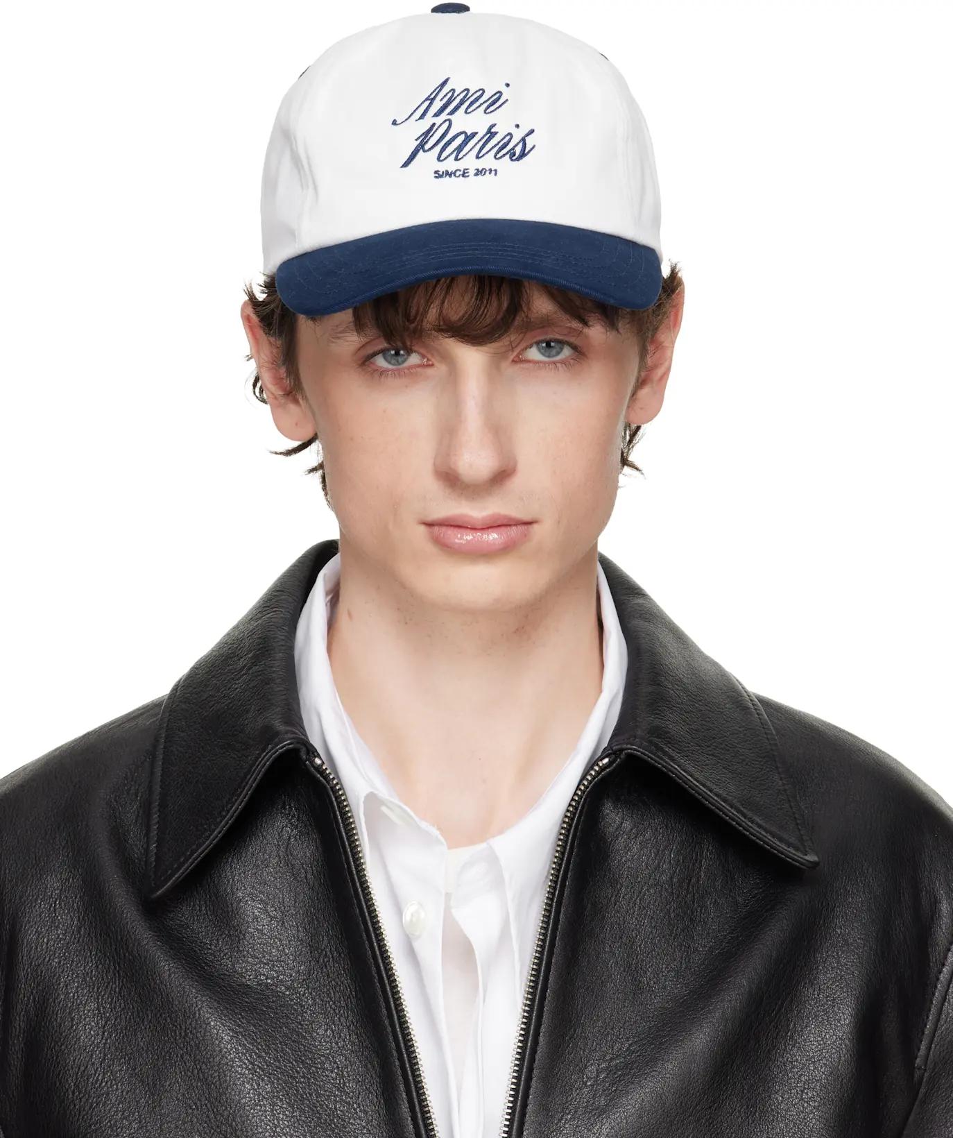 Navy & White Bicolor Cotton 'Ami Paris' Cap by AMI