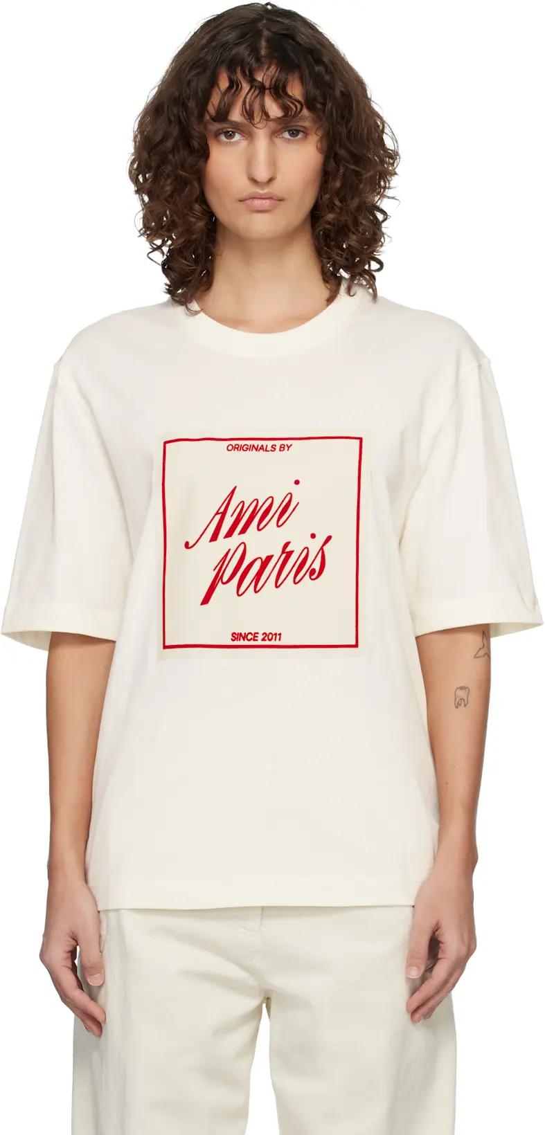 Off-White Cotton 'Ami Paris Heritage' Print T-shirt by AMI