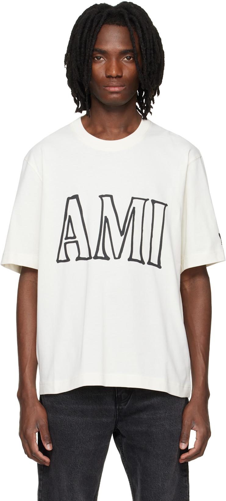 Off-White Cotton Ami Paris Print T-shirt by AMI