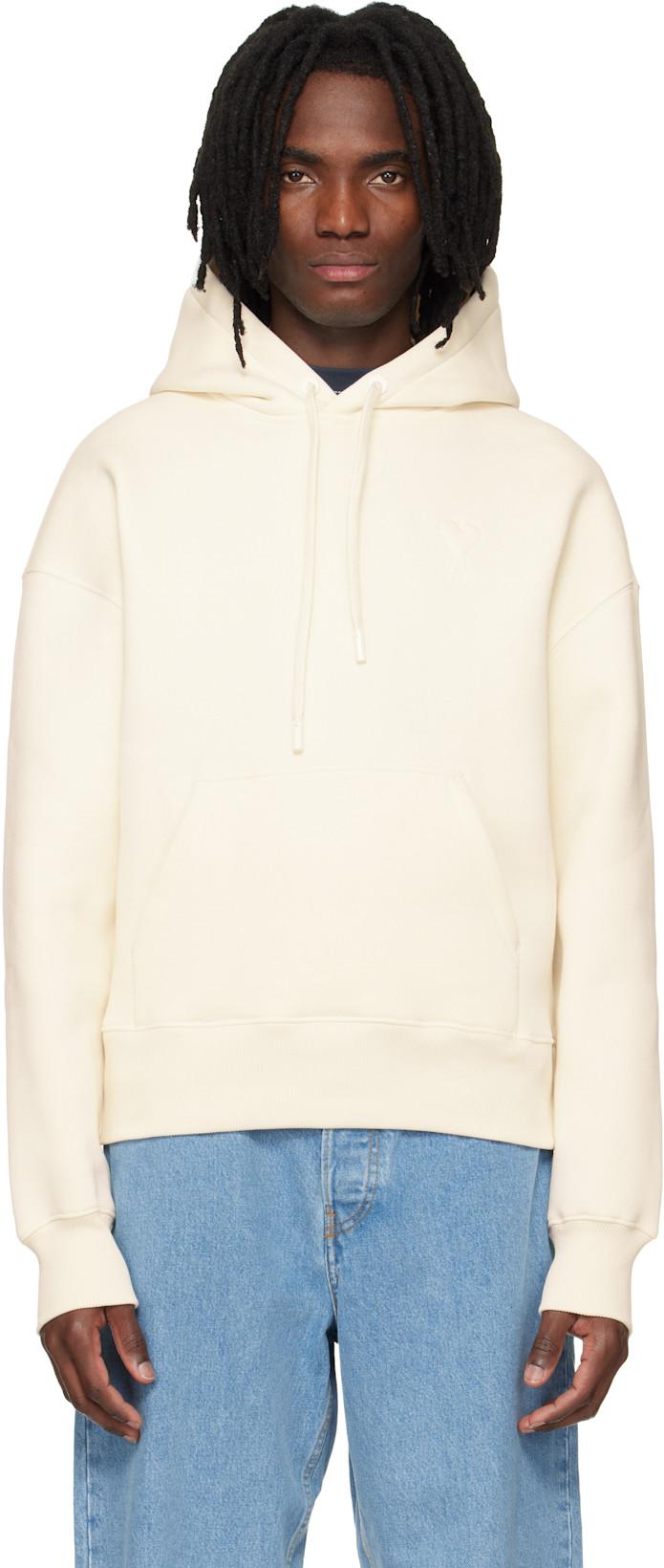 Off-White Cotton Embossed Ami De Coeur Hoodie by AMI