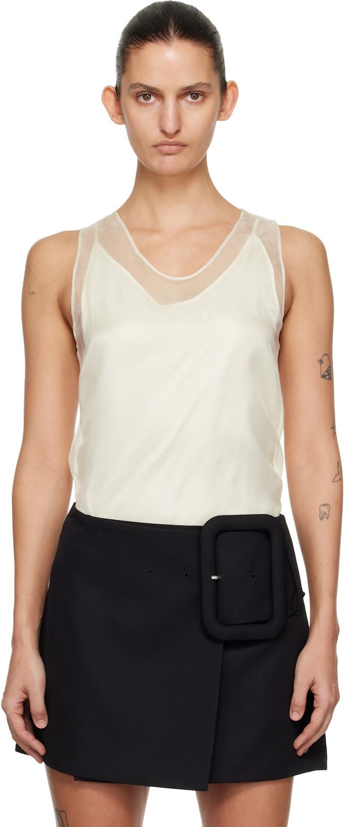 Off-White Sheer Silk Tank Top by AMI