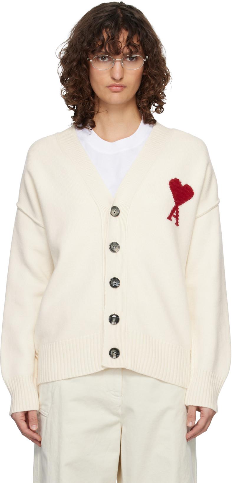 Off-White Wool Ami de Coeur Cardigan by AMI